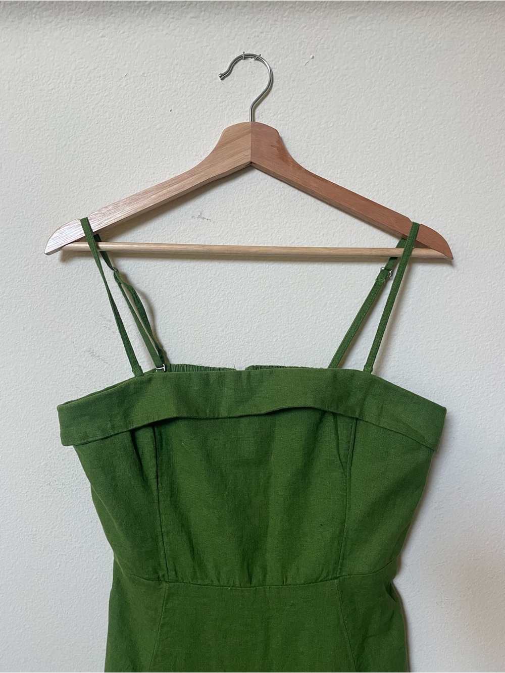 ABERCROMBIE & FITCH LINEN BLEND MIDI DRESS IN GREEN WITH DETACHABLE STRAPS - Picture 5 of 6